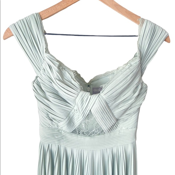 Asos premium lace and pleat Bardot maxi dress sage green NWT 4 - Picture 8 of 12